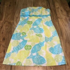 Lilly Pulitzer Ocean Fish Sea Shells Strapless Dress Size 4 Beach Early 2000s